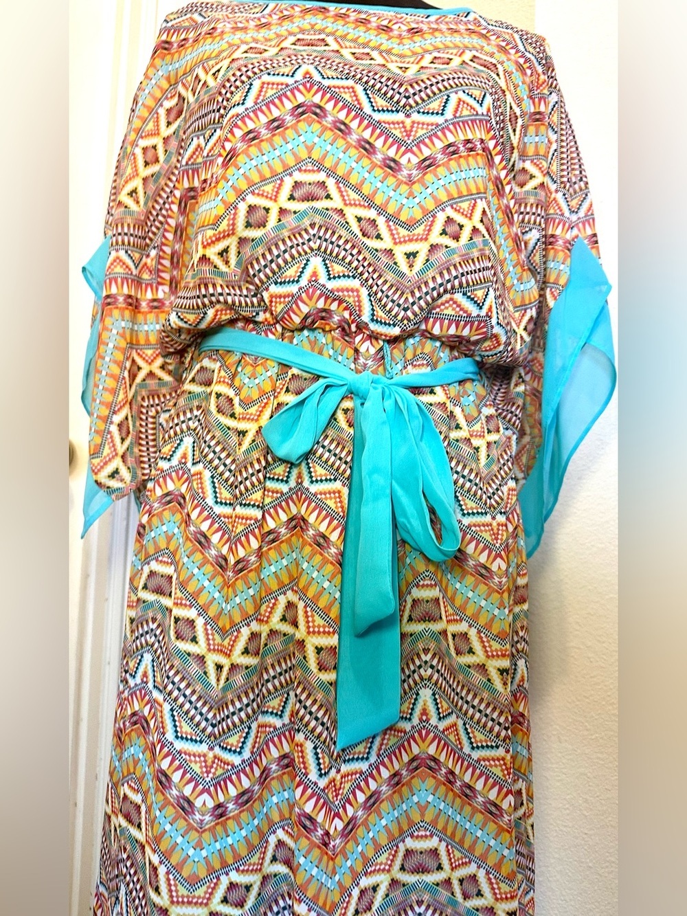 Vintage AGB Boho Festival Dress Size 6 Sheer Kimono Sleeve Tie Waist - Picture 7 of 11